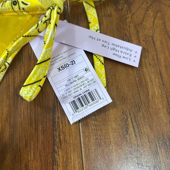 * NWT Wild Fable XS (0-2) Yellow Bandana Side-Tie Extra High Leg Bikini Bottom - Picture 6 of 8